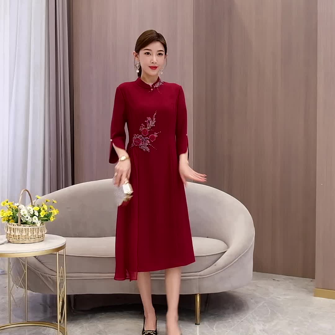 喜婆婆婚宴装2023新款平时可穿连衣裙女秋冬季妈妈礼服高贵两件套-Taobao